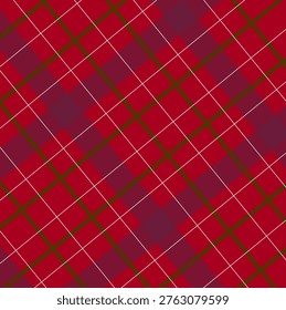 Seamless red plaid tartan pattern ideal for holiday and Christmas designs, gift wrap, textiles and seasonal backgrounds. Warm, cozy diagonal checks create a festive, rustic texture for print and digital projects.