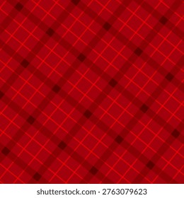 Seamless red plaid tartan pattern ideal for holiday and Christmas designs, gift wrap, textiles and seasonal backgrounds. Warm, cozy diagonal checks create a festive, rustic texture for print and digital projects.