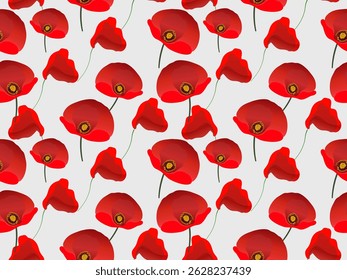Seamless red poppy floral pattern design with love and spring illustration