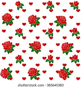 Seamless red rose background with heart