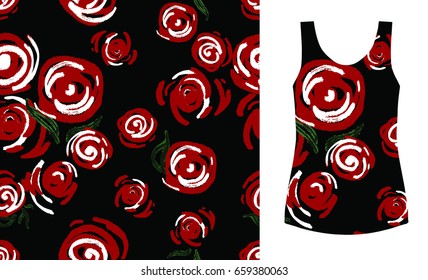 Seamless red rose pattern on black background.
floral pattern for printed on the product.
rose graphic for digital print.
brush splash rose pattern