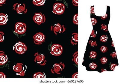 Seamless red rose pattern on black background.
floral pattern for printed on the product.
rose graphic for digital print.
brush splash rose pattern