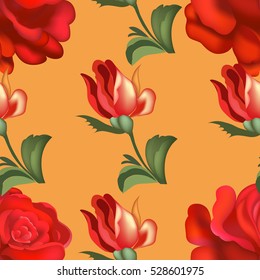 Seamless red roses pattern. Vector illustration