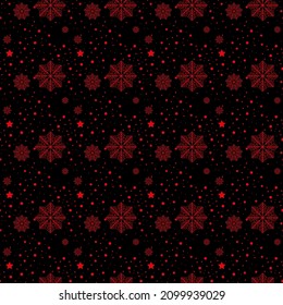 Seamless red snowflake christmas pattern black background vector.