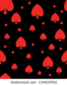 Seamless red spades pattern on black background. Suit of playing cards spades icon pattern. 
