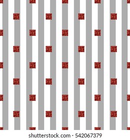 seamless red square glitter pattern with gray stripe background