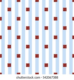 seamless red square glitter pattern with blue stripe background