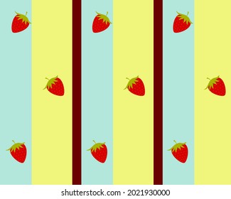 Fresas rojas sin foco sobre fondo verde claro, amarillo y rojo oscuro. Patrón de fruta fresca.