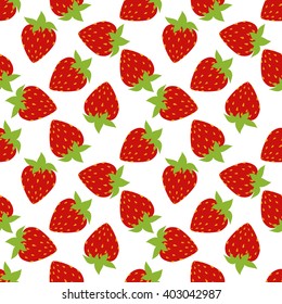 seamless of red strawberries on white background. Vector illustration.