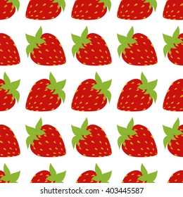 seamless of red strawberries on white background. Vector illustration.