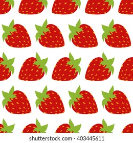 seamless of red strawberries on white background. Vector illustration.