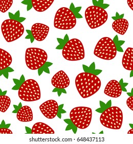 seamless of red strawberries on white background. Vector illustration.