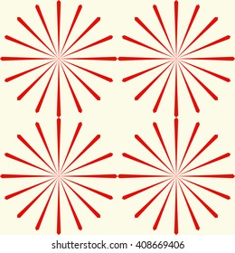 Seamless red stylized star sun background. Red striped abstract wallpaper. Vector illustration