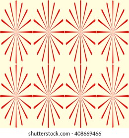 Seamless red stylized star sun background. Red striped abstract wallpaper. Vector illustration