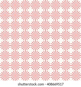 Seamless red stylized star sun background. Red striped abstract wallpaper. Vector illustration