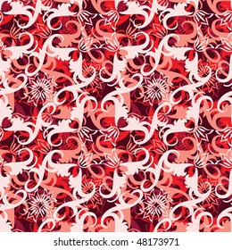 Seamless red swirl ornament pattern