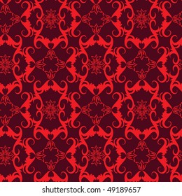 Seamless red swirl ornament pattern