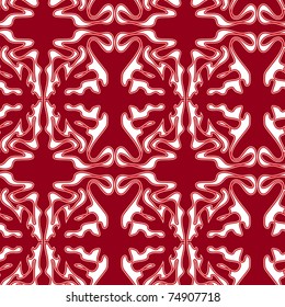 Seamless red swirl ornament pattern on white