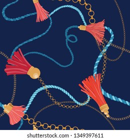 Seamless Red Tassels Vector Textile Pattern