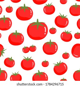 Seamless of red tomato on a white background vector. Cute vegetable food pattern.