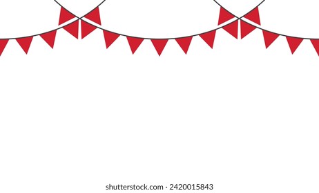 Seamless red triangle party bunting border. birthday party decoration. Flat vector illustration.