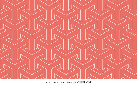 Seamless red trilateral outline arrows isometric pattern vector