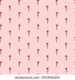 Seamless Red Tulip Pattern on Soft Pink Background for Decoration