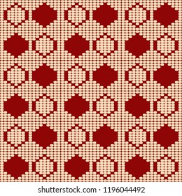 Seamless red vanilla color dot in hexagonal shape pattern embroidery background.