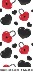 Seamless Red Vector Heart Padlocks Pattern