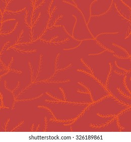 Seamless red vector sprigs, twigs, branch pattern