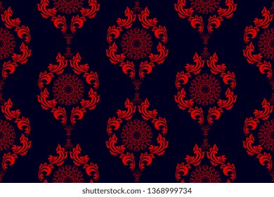 Seamless red wallpaper pattern in vintage style. Seamless red ornament on background. Floral ornament on background.  Seamless pattern for your design. Textile pattern. Wallpaper pattern