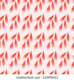 Seamless red watercolor spikelet pattern background. Vector illustration.