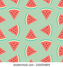 Seamless red watermelon vintage pattern on pastel background. Vector illustration with exotic fruit slices for wallpapers and textures