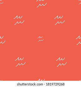 Seamless red waves hand drawn repeat vector sketchy water pattern.