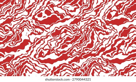 Seamless red and white abstract wavy line pattern. Organic marbled texture vector background.