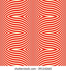Seamless red white arched lines background. Hypnotic spiral wallpaper. Vector illustration