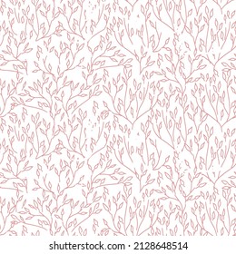 
Fondo rojo y blanco sin inconveniente con hojas. Ilustración vectorial.Patrón de tela de hojas de textura sin fisuras dibujado a mano por la naturaleza.