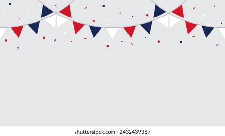 Nahtlose rot, weiß und blau Flagge Dreieck Partei Jagd Rand. Flache Vektordarstellung.
