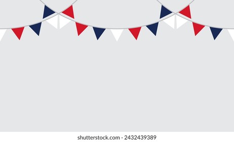 Seamless red, white and blue flag triangle party bunting border. Flat vector illustration.