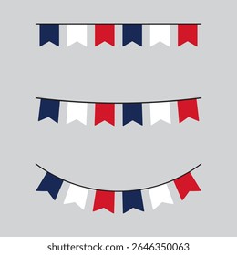 Seamless red, white and blue flag party bunting border. Flat design illustration.