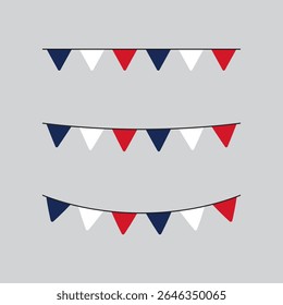 Seamless red, white and blue flag party bunting border. Flat design illustration.