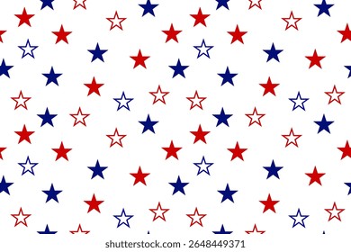 Seamless Red White Blue Stars Pattern. 4th of July Celebration Design. American Flag Color Concept. Vector Illustration