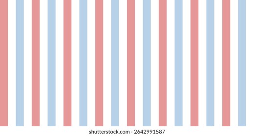Seamless red, white, and blue stripe pattern with a clean patriotic style. Ideal for 4th of July party decor, wrapping paper, and summer craft projects. Perfect for American-themed backgrounds and tex
