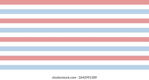 Seamless red, white, and blue stripe pattern with a clean patriotic style. Ideal for 4th of July party decor, wrapping paper, and summer craft projects. Perfect for American-themed backgrounds and tex