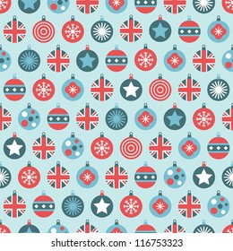 seamless red, white and blue union jack christmas bauble pattern