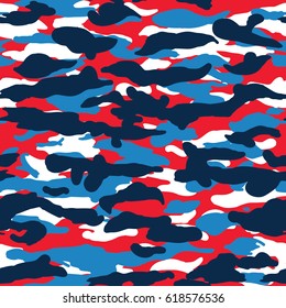 Seamless red white and blue wide military fashion camouflage pattern vector