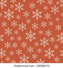 Seamless red and white Christmas snowflake vector pattern. Gift wrapping paper template. 