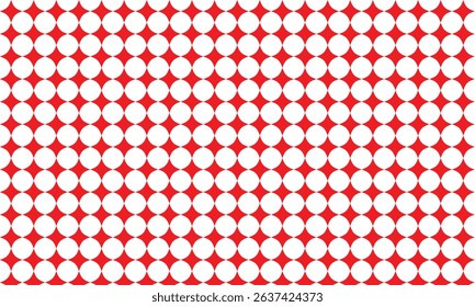 Seamless red and white circular geometric pattern with repeating dots. Modern abstract background ideal for textiles, wallpapers, packaging, or digital design with a bold and vibrant aesthetic.