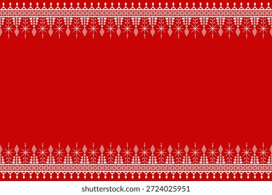 Padrão de borda decorativa transparente vermelho e branco com simetria baseada em pixel e espaço central aberto. Projetado para superfícies têxteis, impressão de tecido, banners, embalagem, papéis de parede e layouts de fundo decorativos.