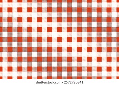 Seamless red and white gingham pattern. Texture from rhombus, squares. Vector gingham striped checkered blanket tablecloth. Seamless white red table cloth napkin pattern background
